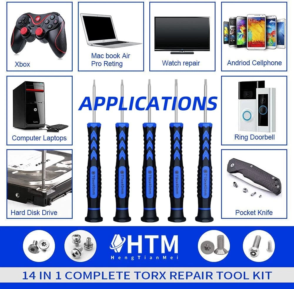 14 in 1 Torx Screwdriver Set with T1 T2 T3 T4 T5 T6 T7 T8 T9 T10 Security Tor...