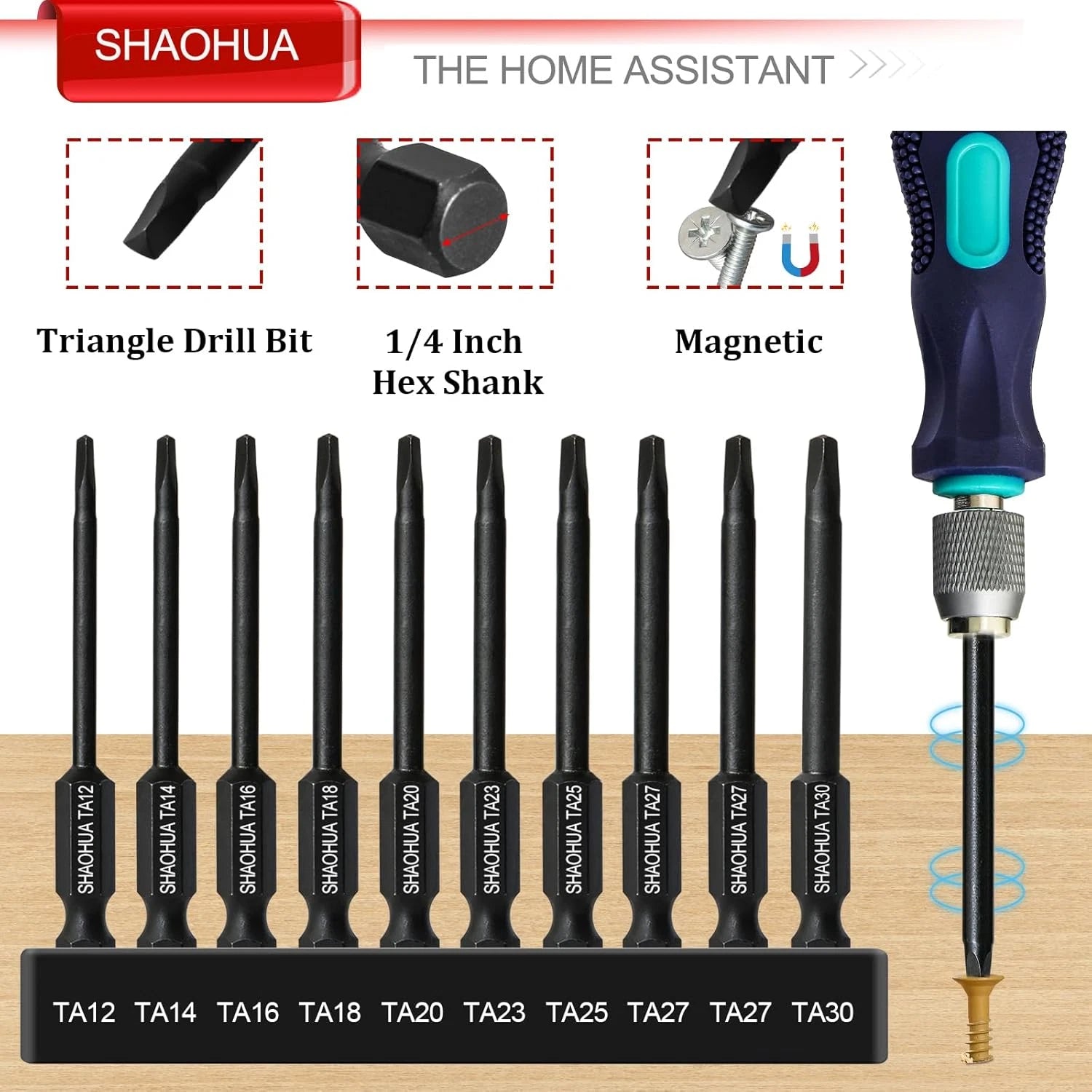 10PCS Triangle Screwdriver Set, S2 Steel Quick Change Bit Driver, Triangle Drill
