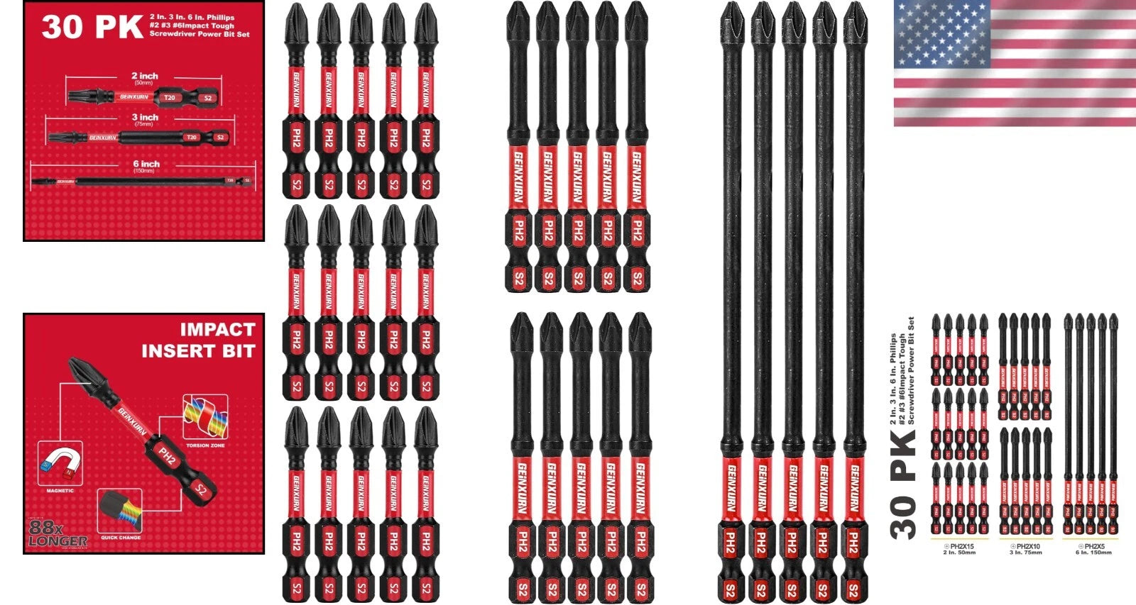 30-Piece Long Extension PH2 Screwdriver Bits Set: Tough D2 Steel & Magnetic