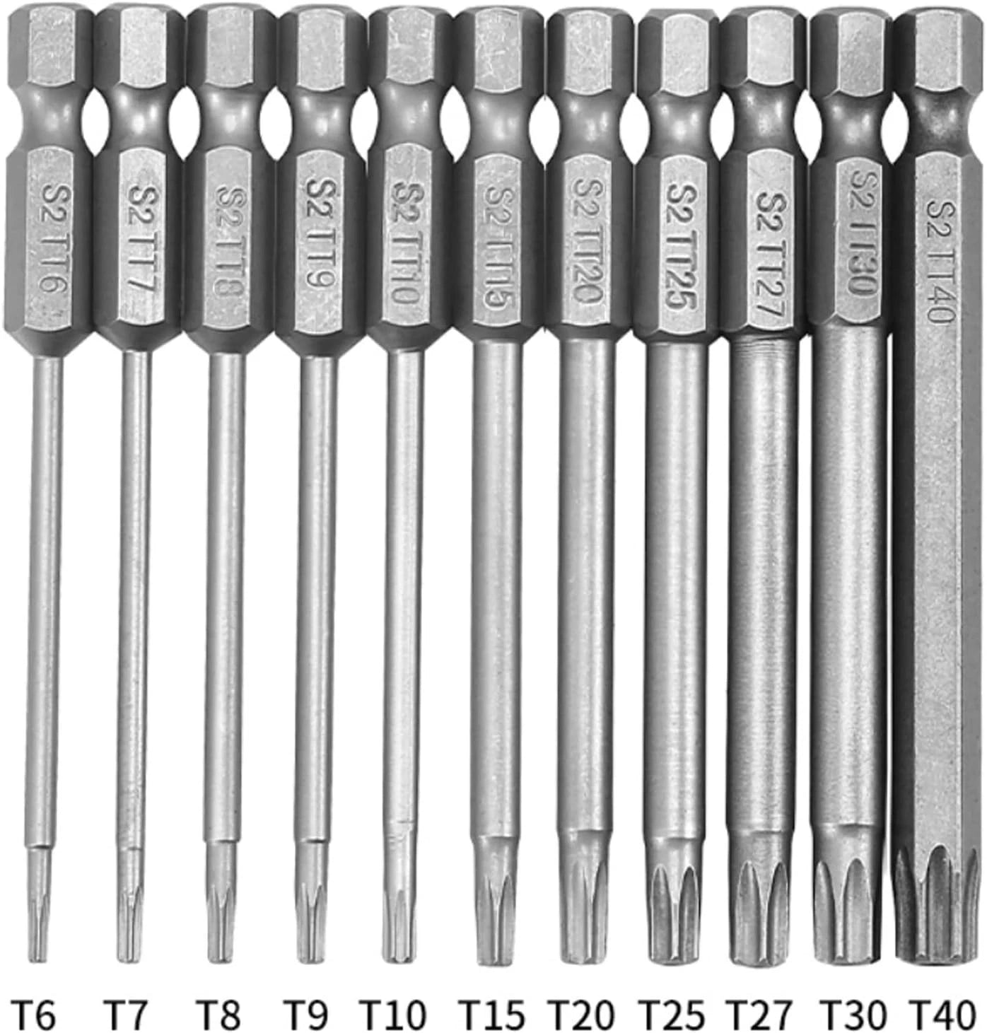 11x Torx Star Head Hex Shank Screwdriver Drill Bit Tool Set Driver Large Torque