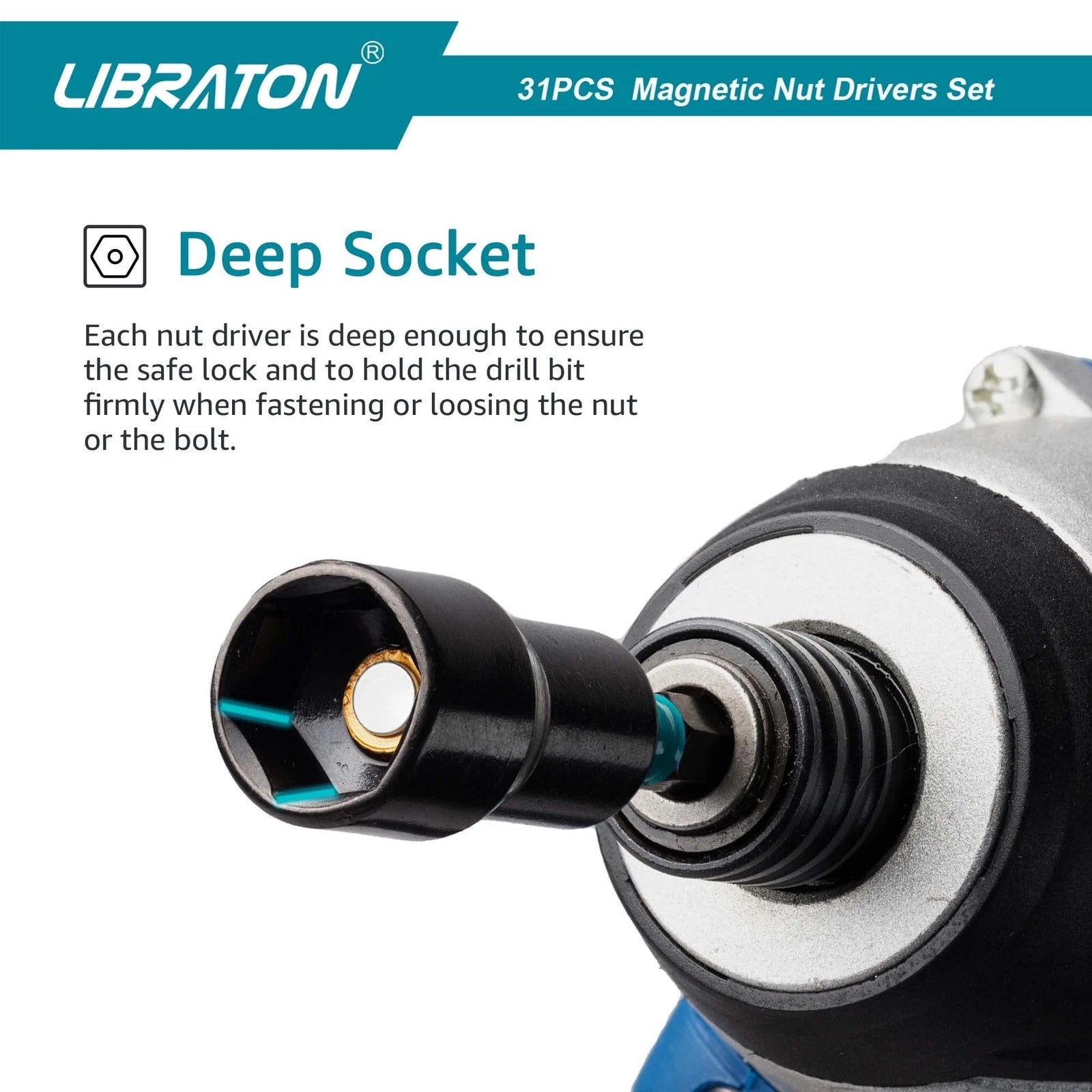 31PCS Magnetic Nut Driver Set, Impact Drill Driver Bit Set 1/4", Metric and S...