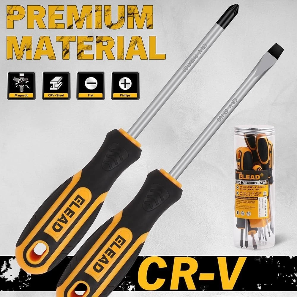 11-Pieces Magnetic Screwdriver Set 5 Phillips 5 Flat Head Tips Magnetizer Tool