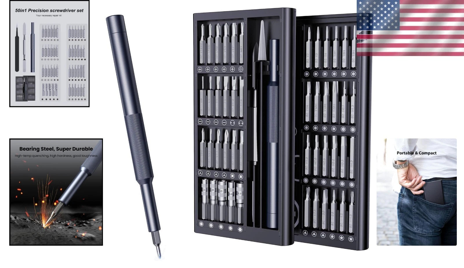 50-in-1 Magnetic Precision Screwdriver Set - Ergonomic Tool Kit for Electronics