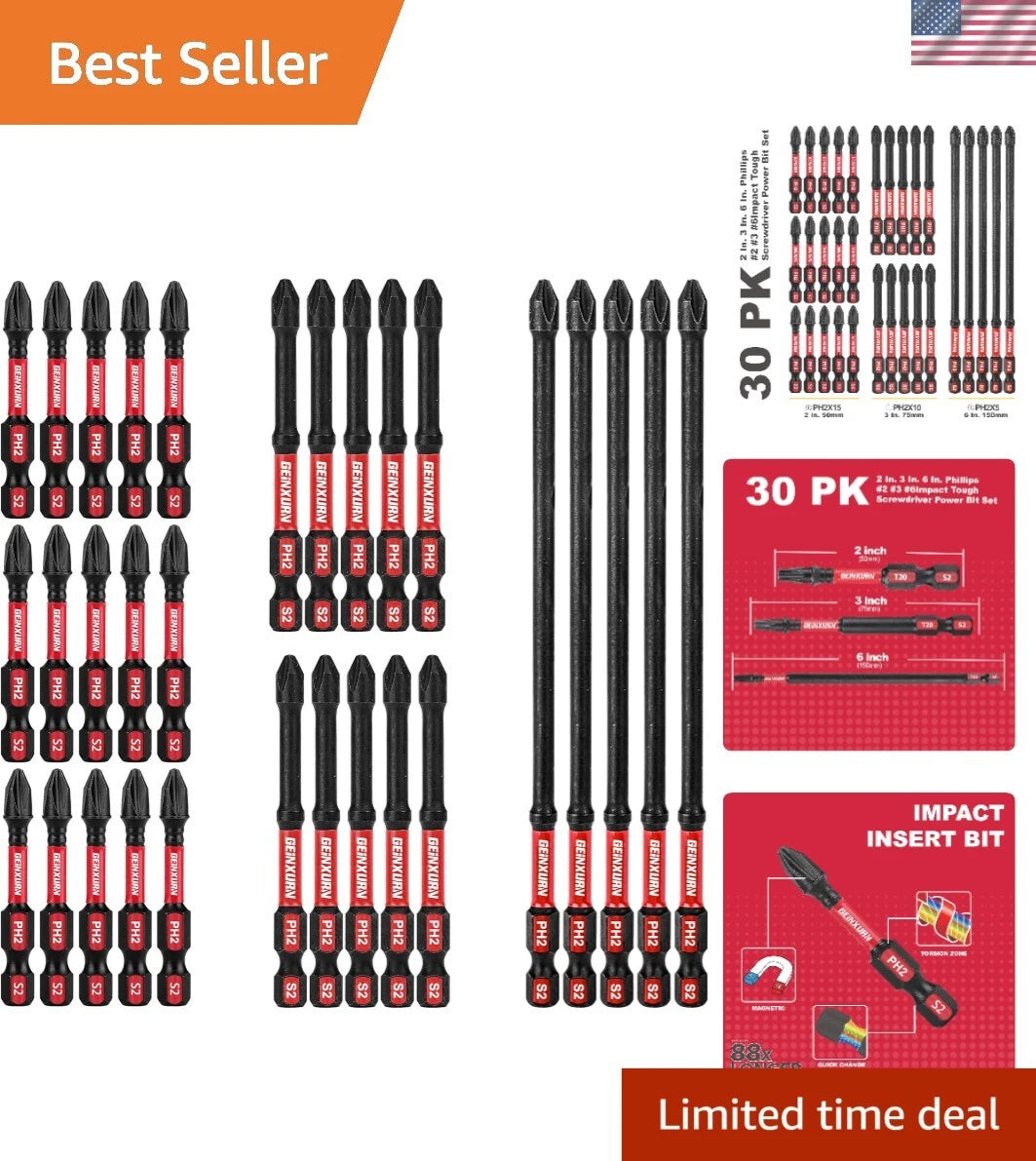 30-Piece Long Extension PH2 Screwdriver Bits Set: Tough D2 Steel & Magnetic