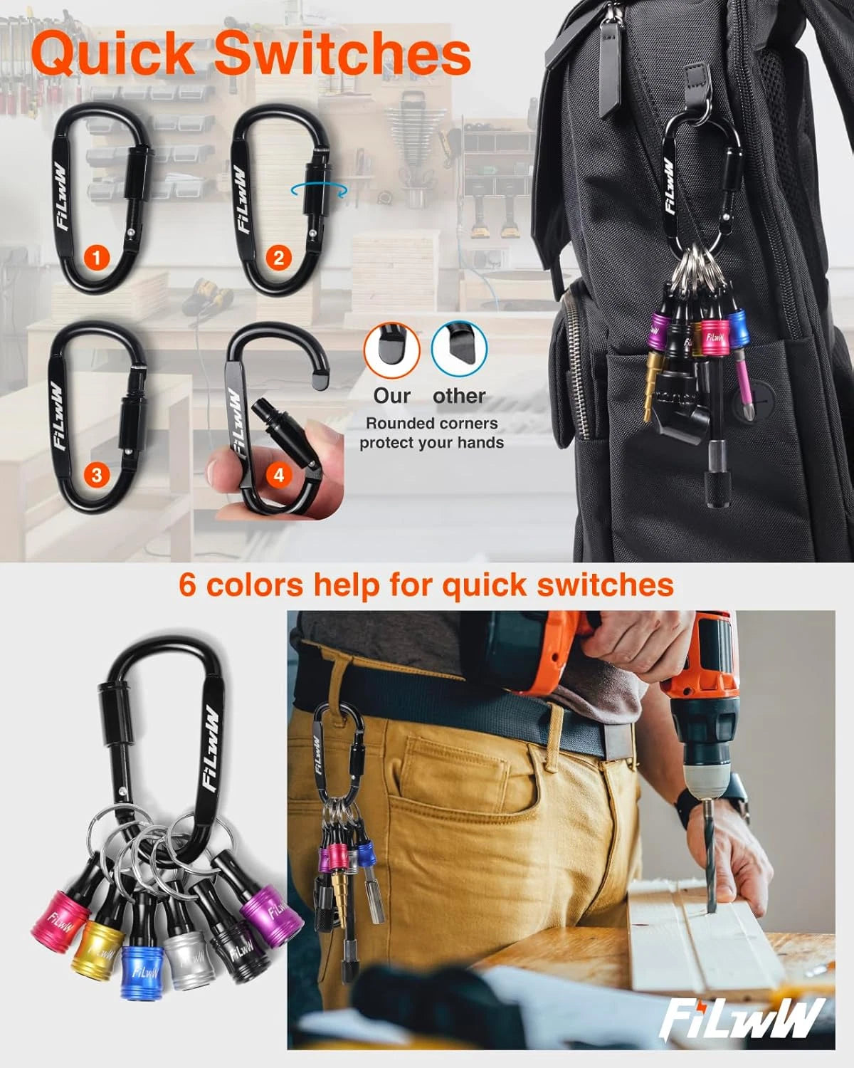 6Pcs Bit Holder Keychain Set - Quick Release Drill Adapter for Tools