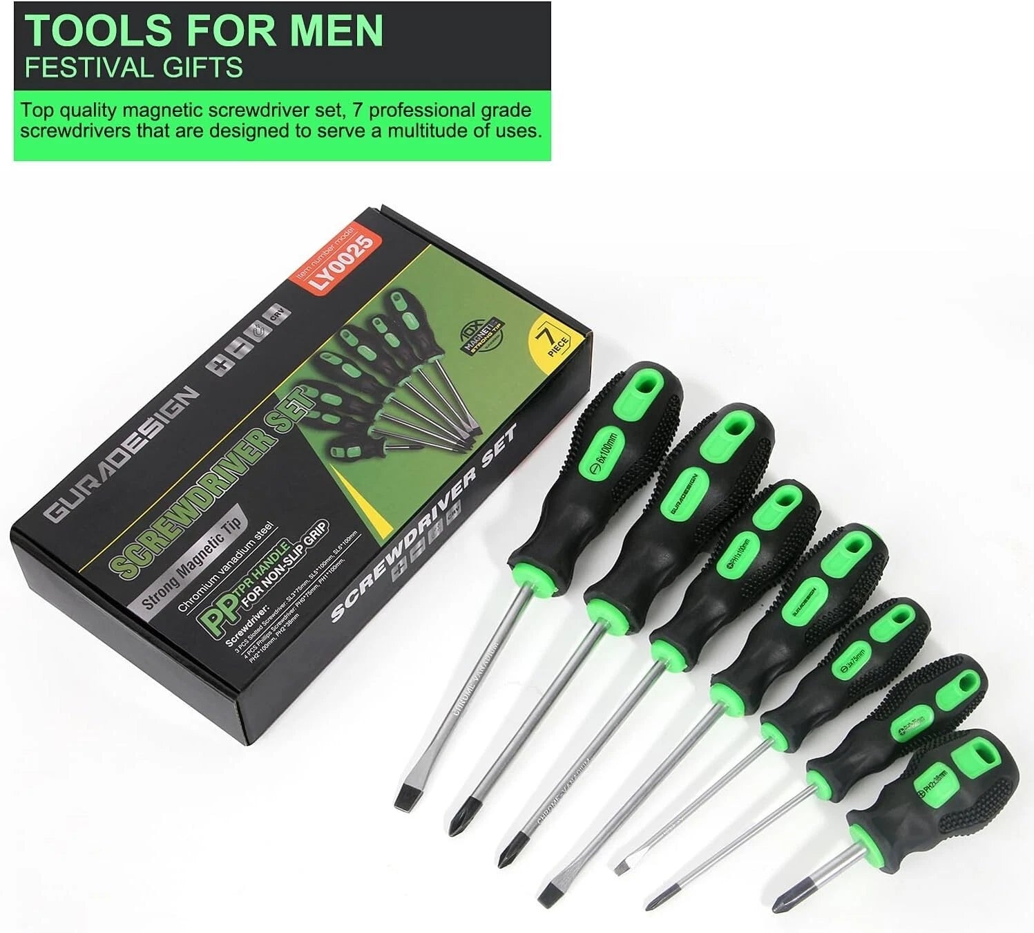 7-Piece Magnetic Screwdrivers Set, 4 Phillips and 3 Flat, Professional Cushion