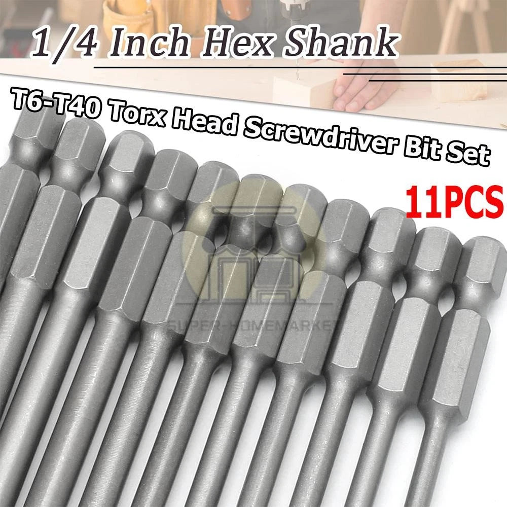 11x Torx Star Head Hex Shank Screwdriver Drill Bit Tool Set Driver Large Torque