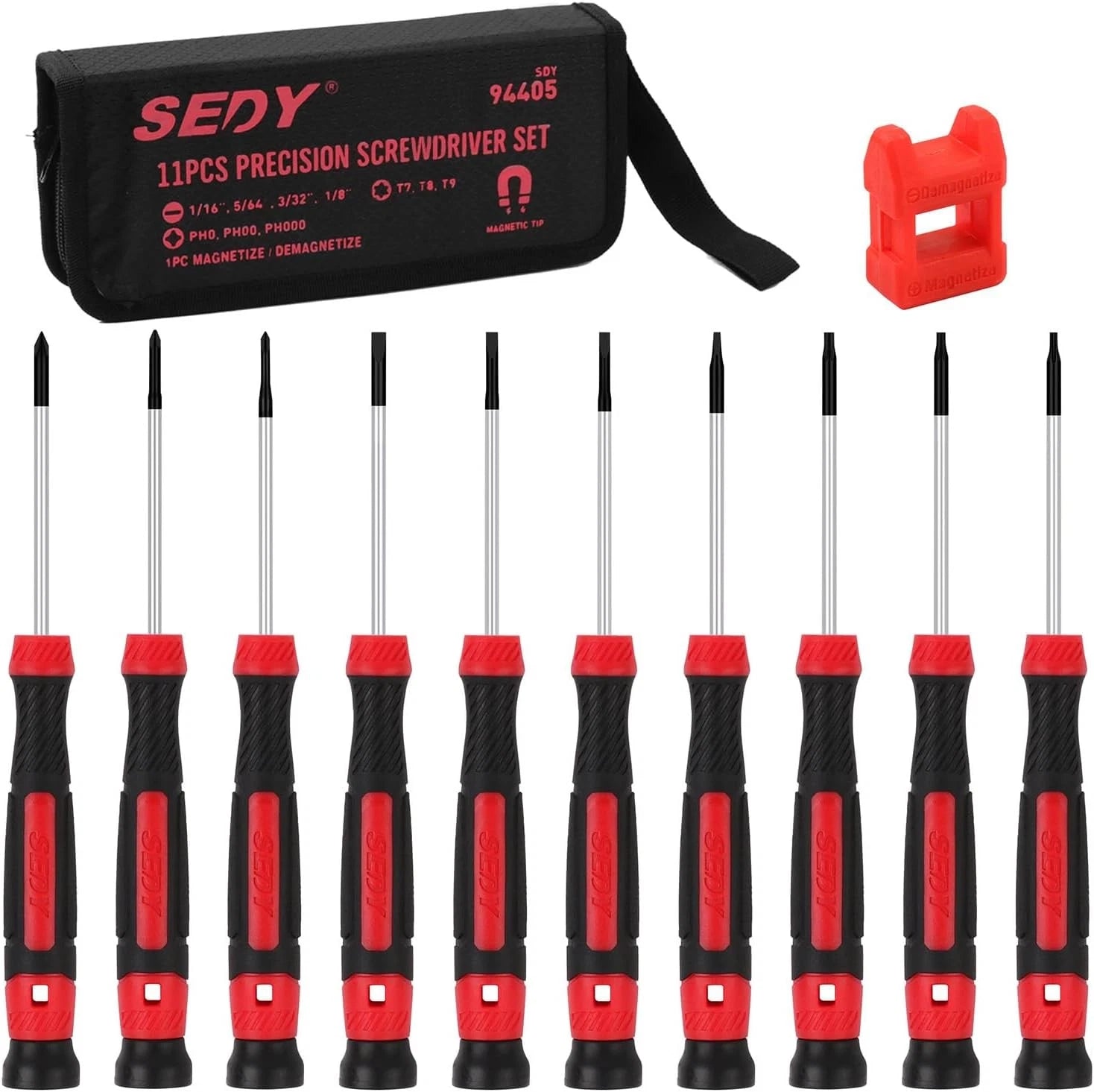 11-Piece Precision Screwdriver Set - Magnetic Mini Red, Silver, Black