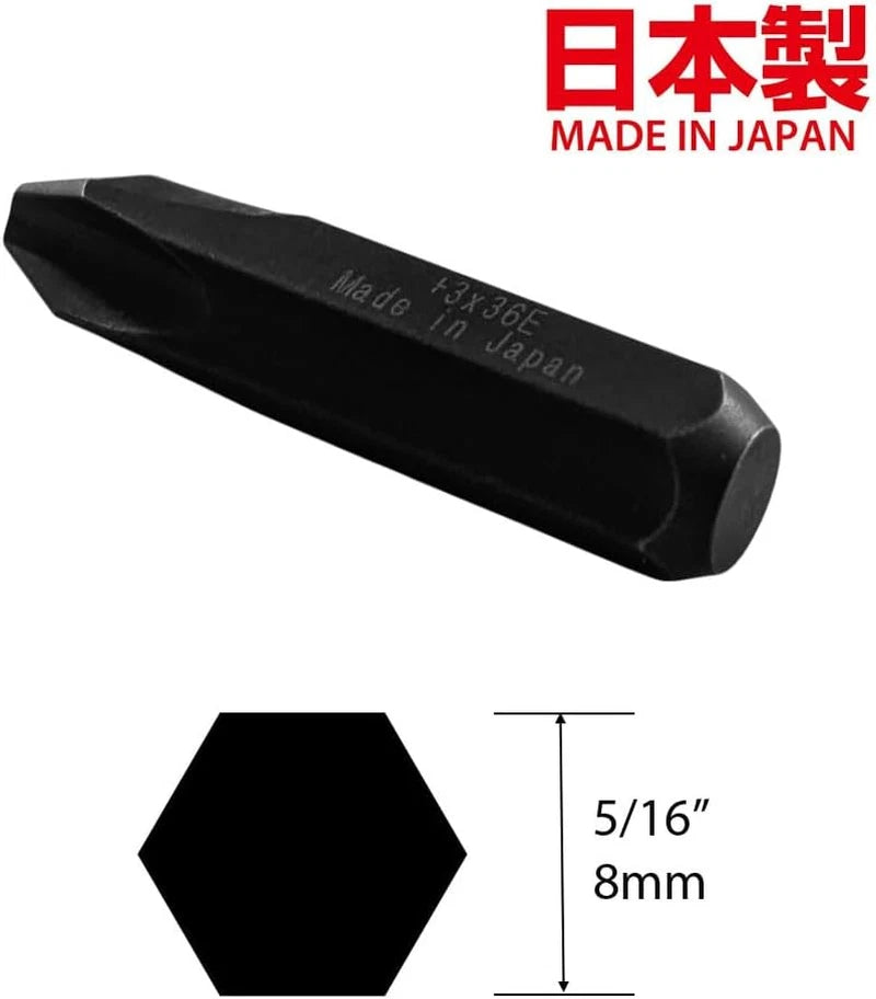 5/16" JIS Impact Screwdriver Bits | Made in Japan | +1 +2 +3 +4-10 (36Mm Long)