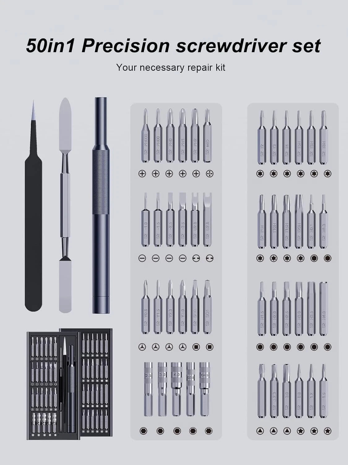 50-in-1 Magnetic Precision Screwdriver Set - Ergonomic Tool Kit for Electronics