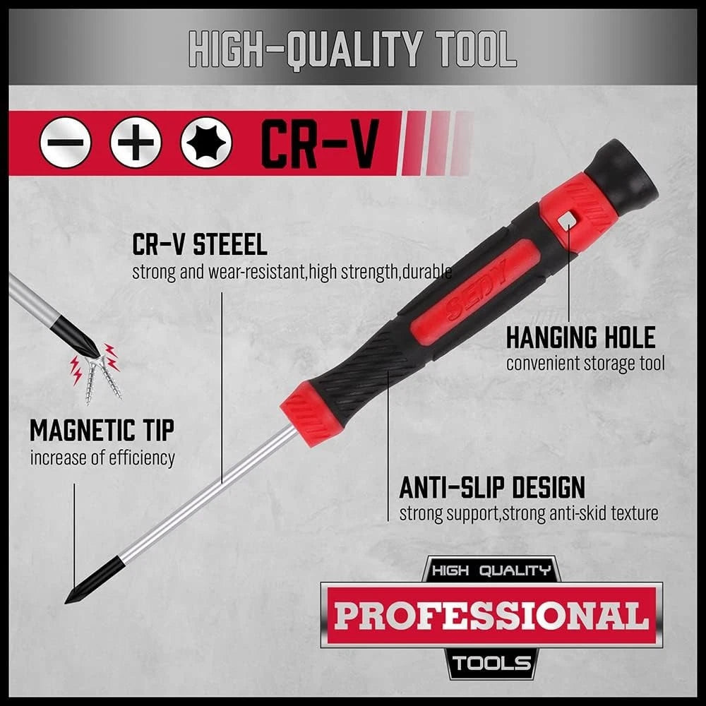 11-Piece Precision Screwdriver Set - Magnetic Mini Red, Silver, Black