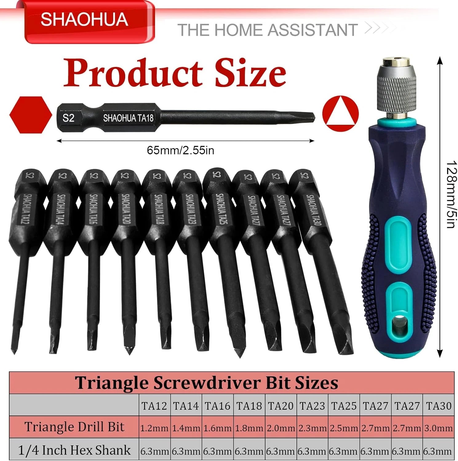 10PCS Triangle Screwdriver Set, S2 Steel Quick Change Bit Driver, Triangle Drill