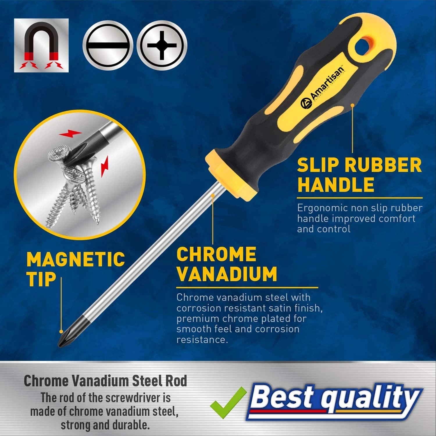 10Pcs Magnetic Screwdrivers Set,5 Phillips and 5 Slotted Tips Professional Cushi