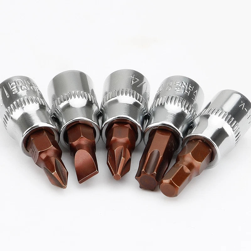 1/4in Square Driver Impact Bit Socket Torx Phillips Pizi Slotted Hex Ratchets
