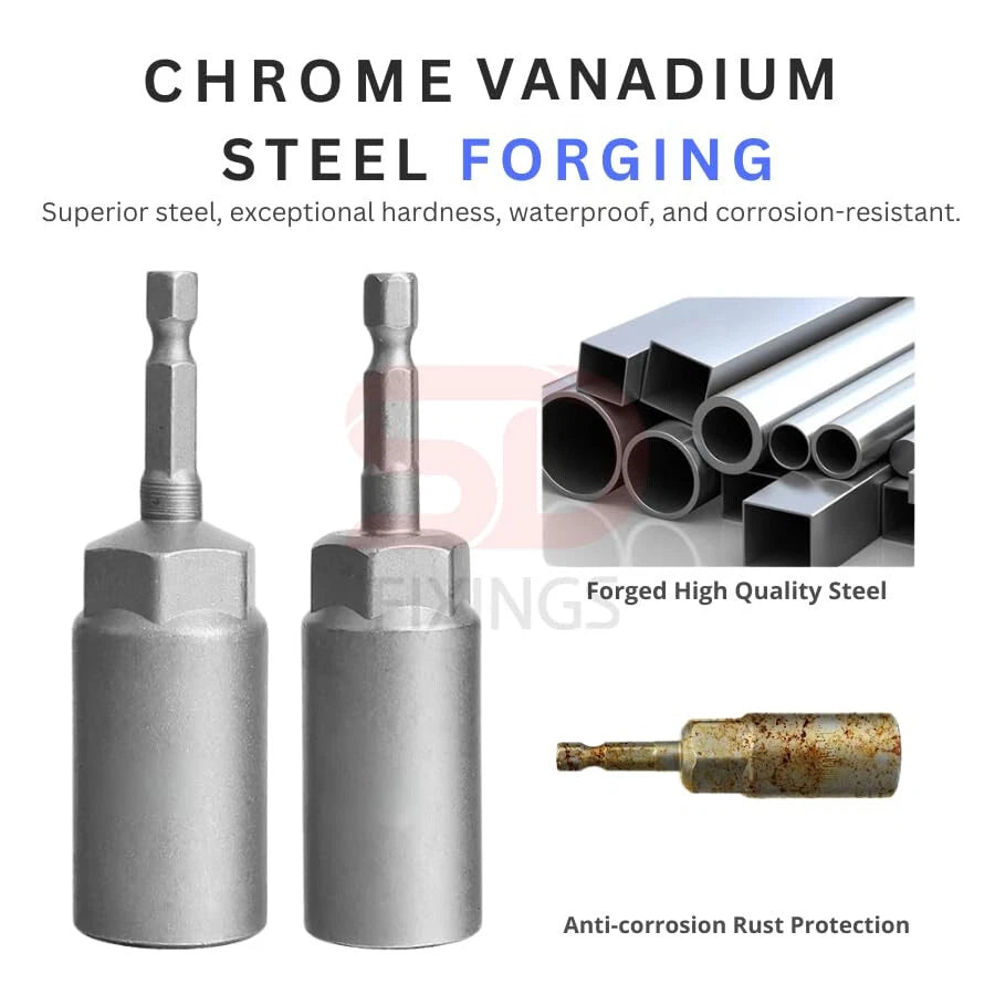 5 x Deep Bolt 8mm Nut Driver Bit Set 1/4" Hex Shank Impact Socket Adapter