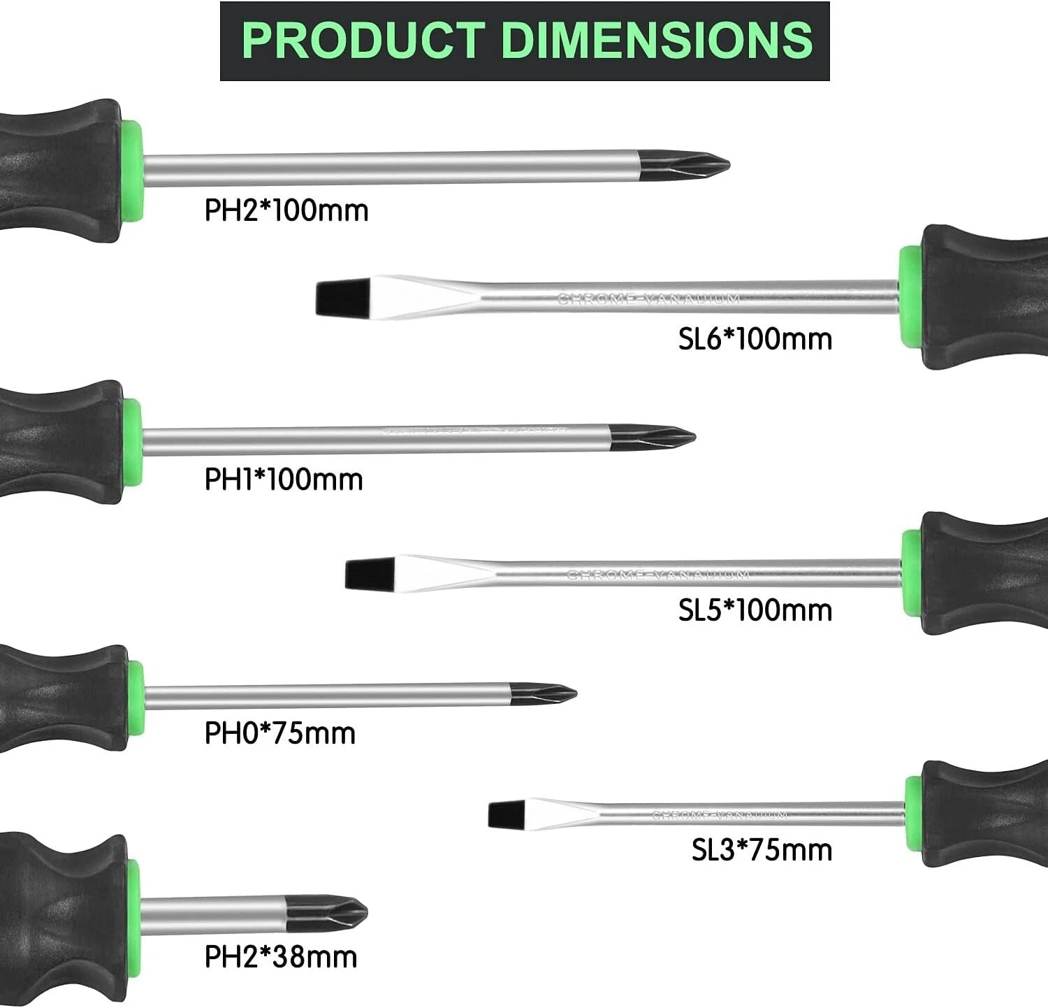 7-Piece Magnetic Screwdrivers Set, 4 Phillips and 3 Flat, Professional Cushion