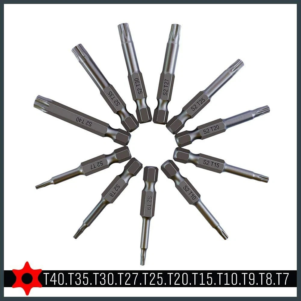 11 Pcs Tamper Resistant Star Bits S2 Steel T7-T40 Security Torx Bit Set & Holder