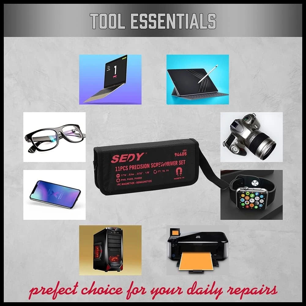 11-Piece Precision Screwdriver Set - Magnetic Mini Red, Silver, Black