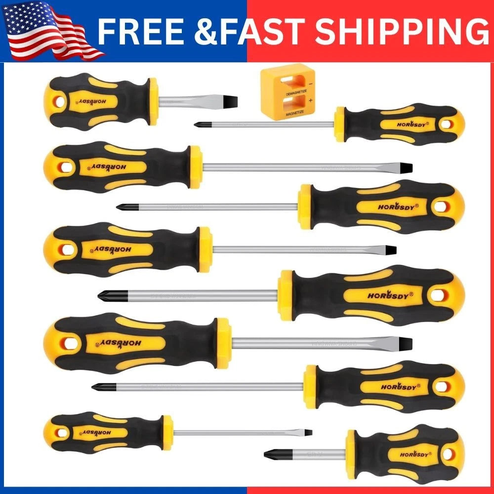 11-Pieces Magnetic Screwdriver Set 5 Phillips 5 Flat Head Tips Magnetizer Tool