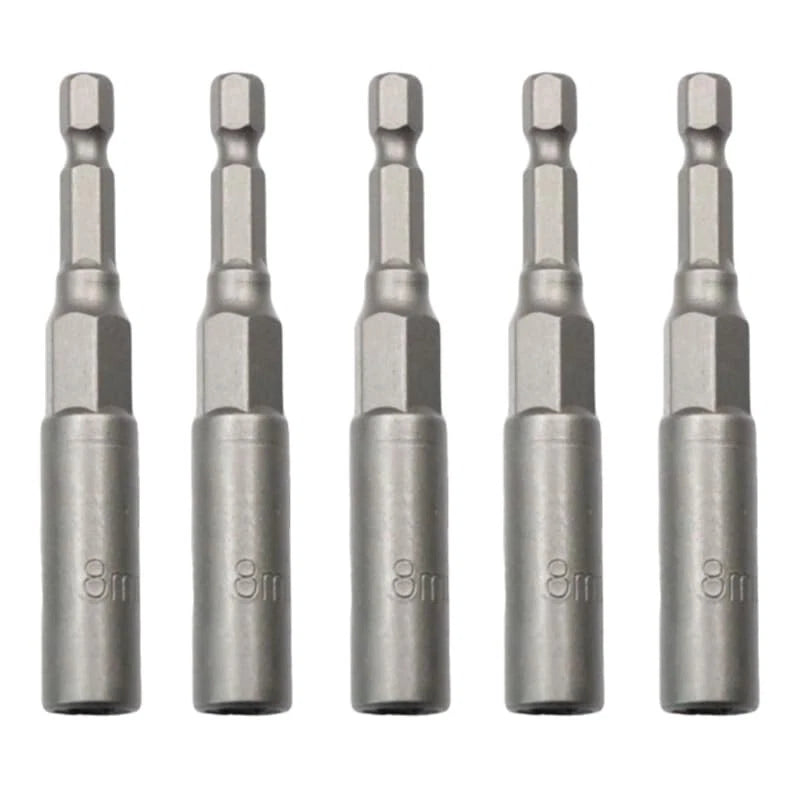5 x Deep Bolt 8mm Nut Driver Bit Set 1/4" Hex Shank Impact Socket Adapter