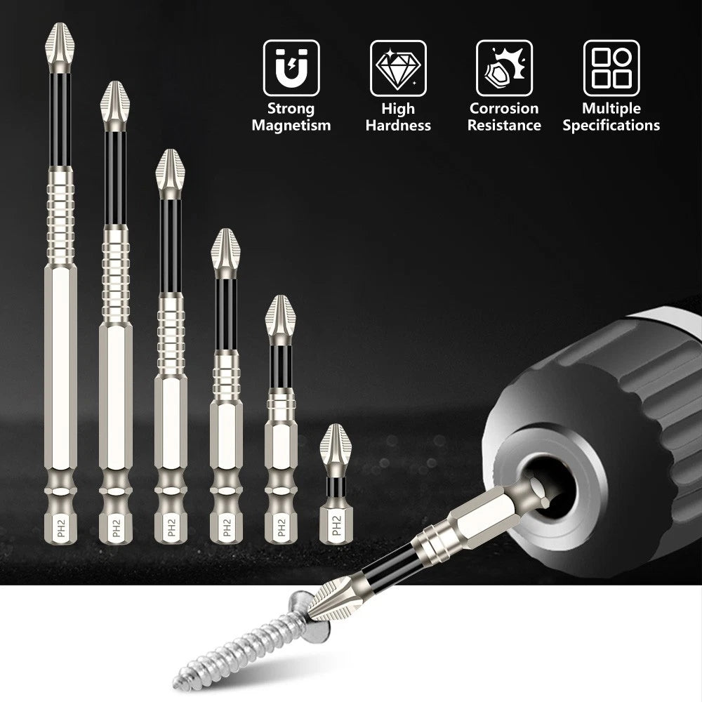 6pcs High-Magnetic Screwdriver Drill Bit Set Anti-Slip Magnetic Screwdriver Set