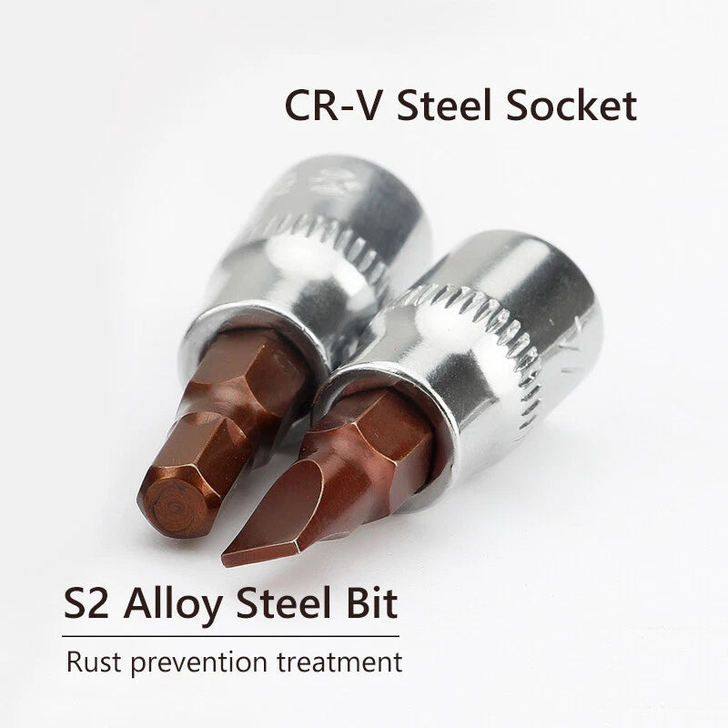 1/4in Square Driver Impact Bit Socket Torx Phillips Pizi Slotted Hex Ratchets