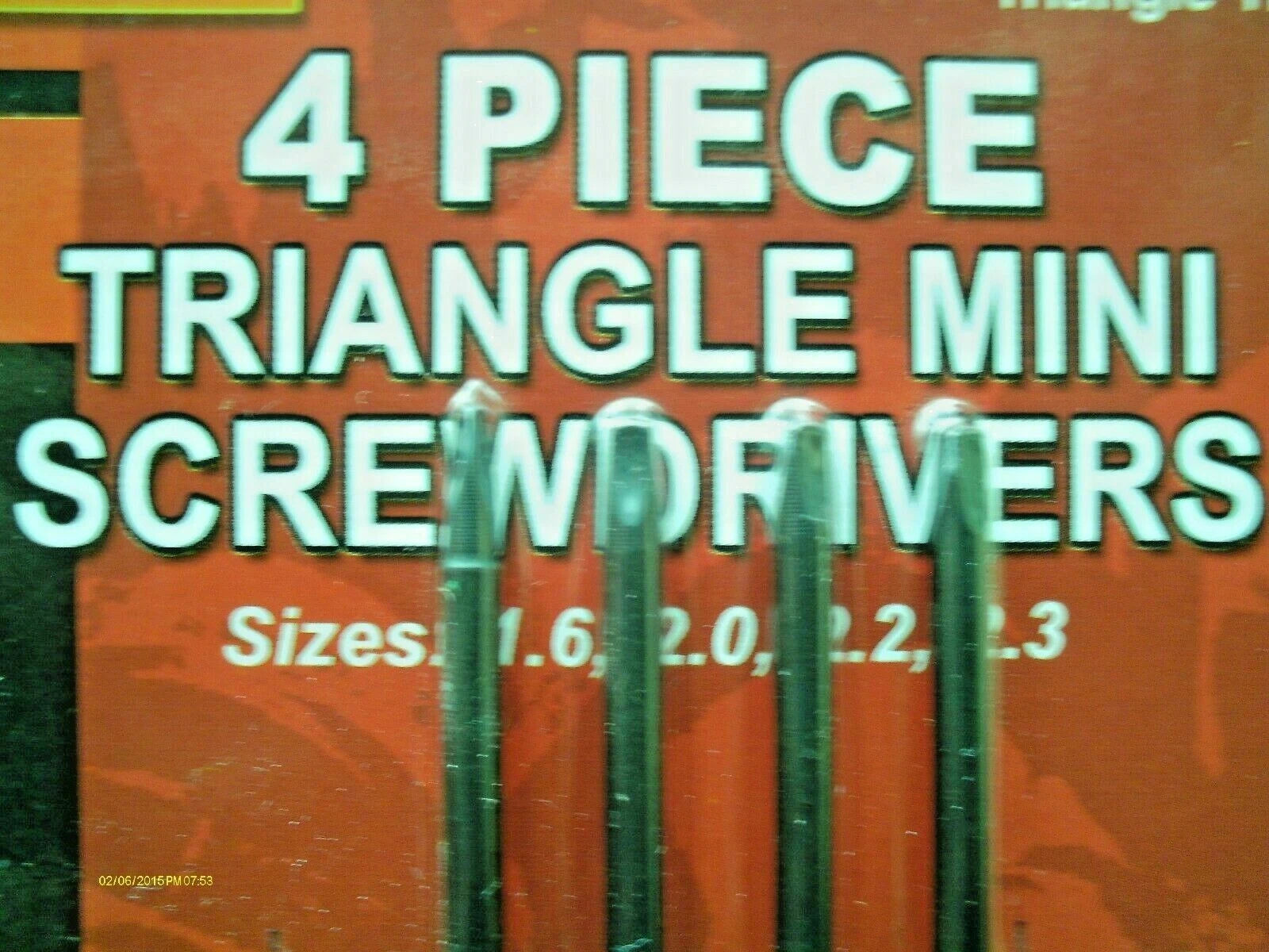 4 Piece Triangle Screwdriver SET with Hex Handle sizes: 1.6, 2.0, 2.2, 2.3 mm