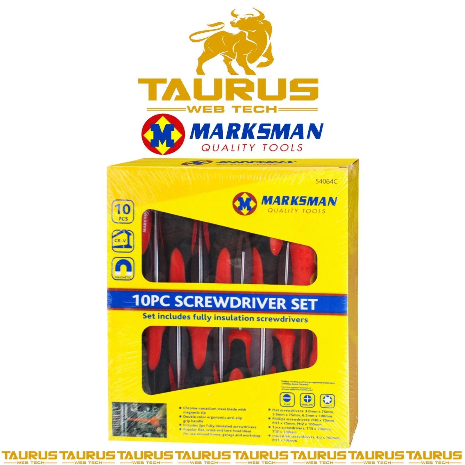 10x MARKSMAN Fully Insulated Screwdriver Set DIY CR-V Magnetic Electrician Tools