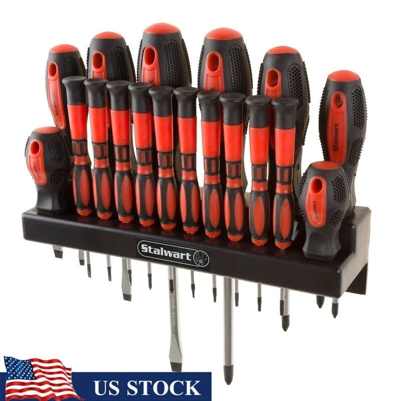 18 Piece Screwdriver Set Magnetic Tips Wall Mount Storage Precision Tool Kit New