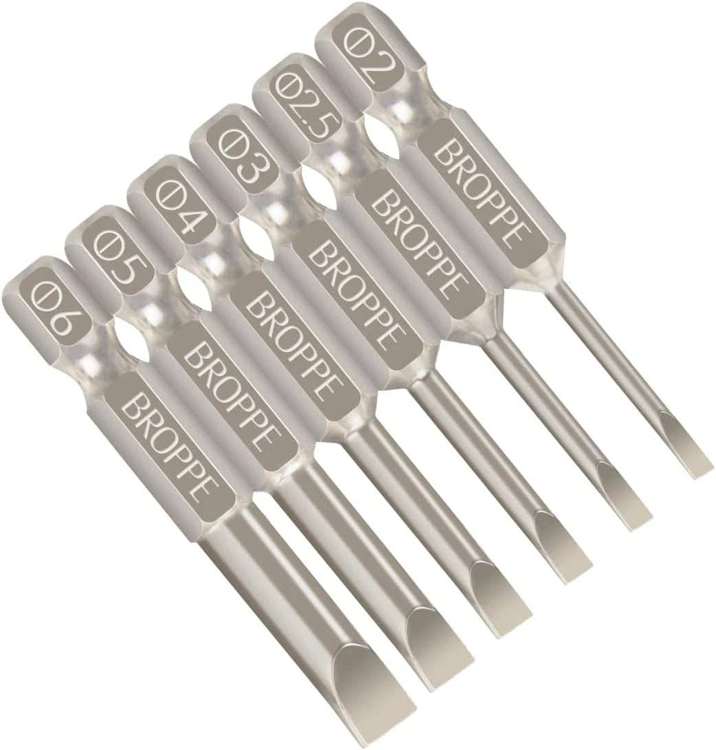 6 Pcs Slotted Screwdriver Bit Set Magnetic Flat Head Bits One Size, Silver