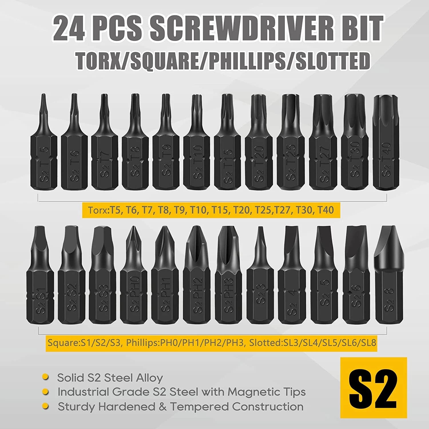 49-Pack Screwdriver Bit Set, Hex Head Drill Bit Set, Torx Square Slotted Phillip