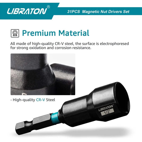 31PCS Magnetic Nut Driver Set, Impact Drill Driver Bit Set 1/4", Metric and S...