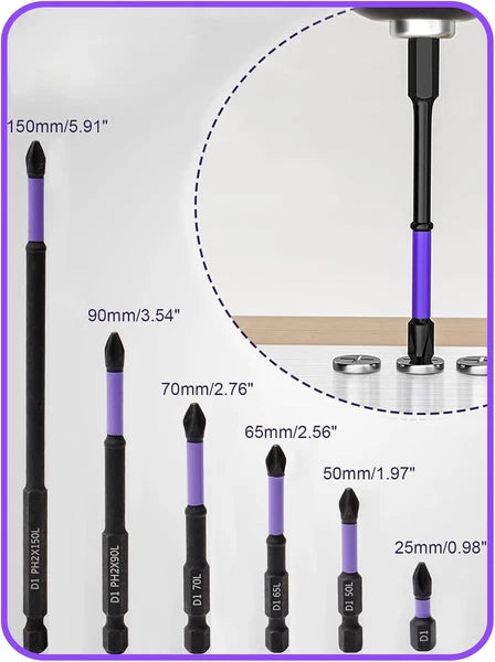 30X Magnetic Anti-Slip PH2 Impact Driver Phillips Screwdriver Drill Bit Tool Set