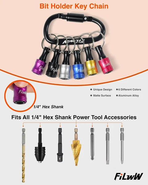 6Pcs Bit Holder Keychain Set - Quick Release Drill Adapter for Tools