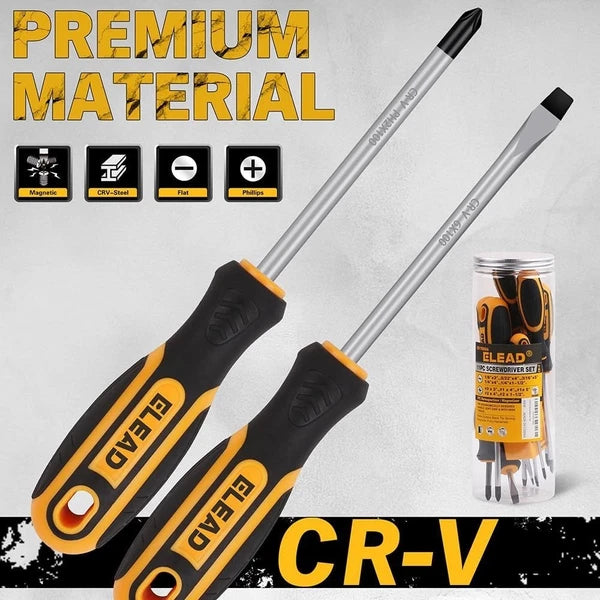 11-Pieces Magnetic Screwdriver Set 5 Phillips 5 Flat Head Tips Magnetizer Tool