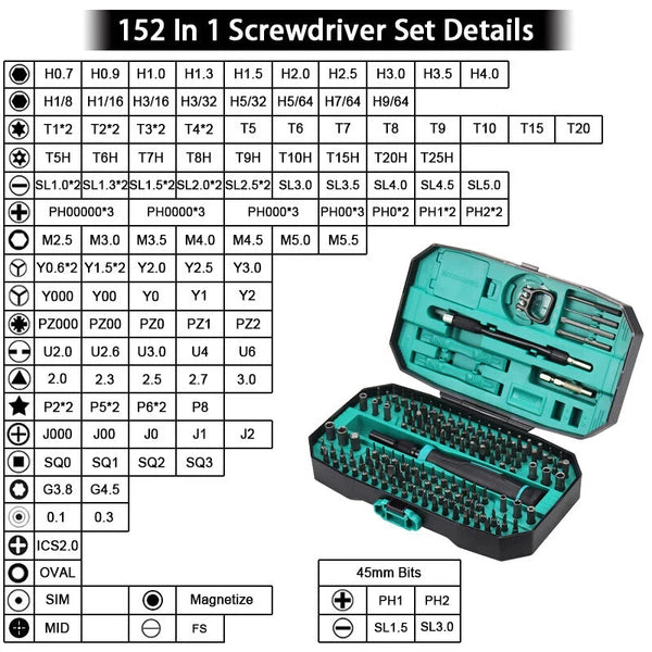 152 in 1 Magnetic Precision Screwdriver Set PC Phone Electronics Repair Device