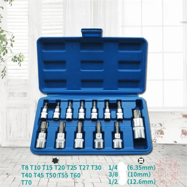 13pcs Torx Key Kit Auto Repair Tool Screwdriver Set Impact Socket Wrnech Head