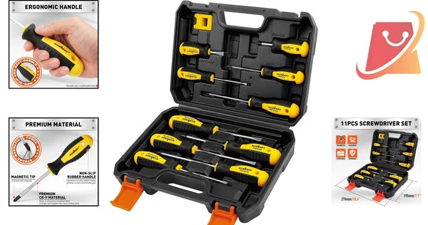 11-Piece Magnetic Screwdriver Set Chrome Vanadium Steel Includes 10 Tips & Case