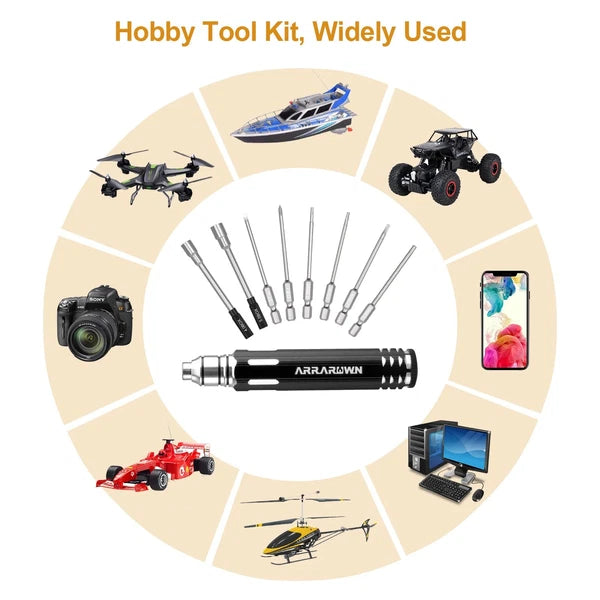 10 in 1 RC Model Repair Tools Kit with 1.5/2.0/2.5/3.0/4.0/5.5mm Hex Screwdri...