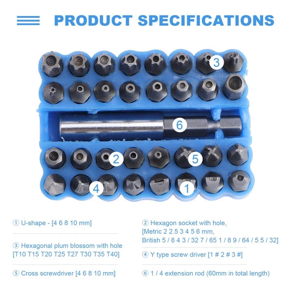 33 Pcs Hexagon Bit Screw Driver Set Hexagonal Drill Magnetic Extension Bits
