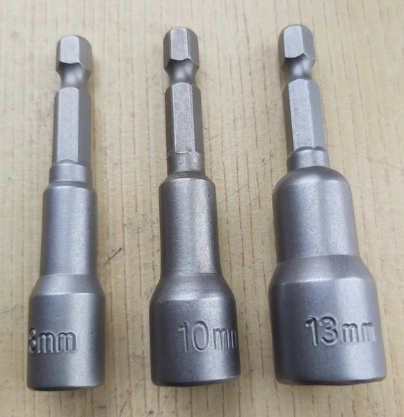 1/4" 8mm 10mm 13mm Hex Magnetic Nut Driver for Impact Drill Coach Bolts Screws