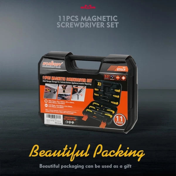 11-Piece Magnetic Screwdriver Set Chrome Vanadium Steel Includes 10 Tips & Case