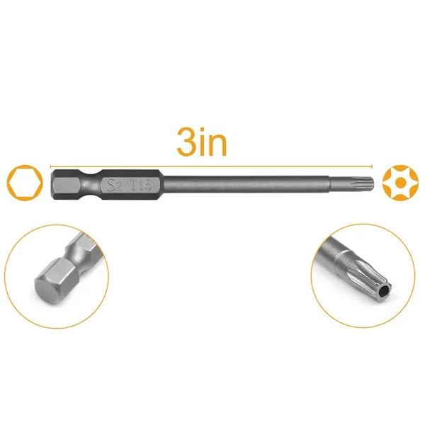 11x Torx Star Head Hex Shank Screwdriver Drill Bit Tool Set Driver Large Torque