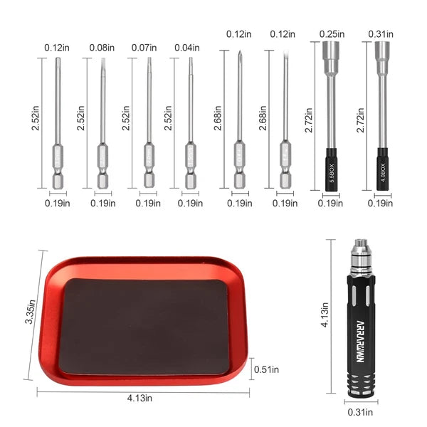 10 in 1 RC Model Repair Tools Kit with 1.5/2.0/2.5/3.0/4.0/5.5mm Hex Screwdri...