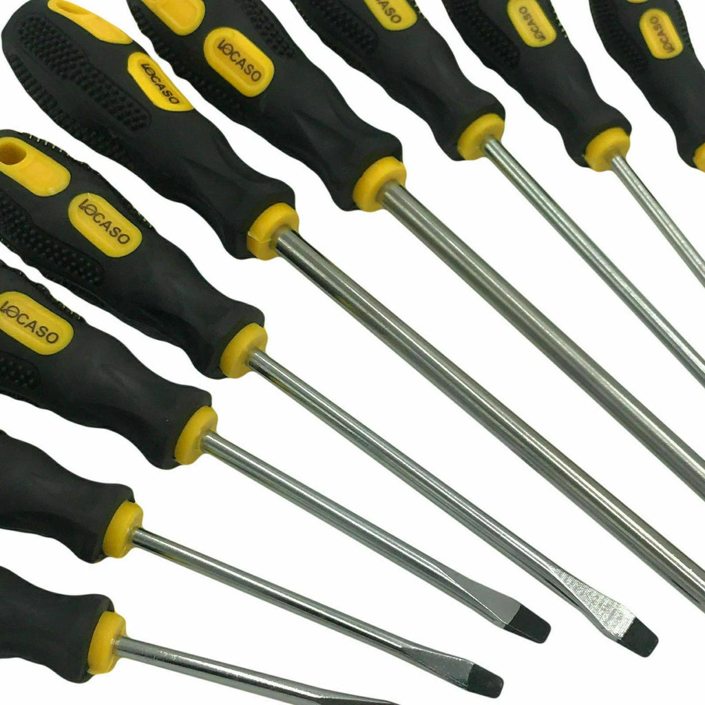 9pc Precision Magnetic Screwdriver Soft Grip Handle Philips Slotted Bit Tool Set