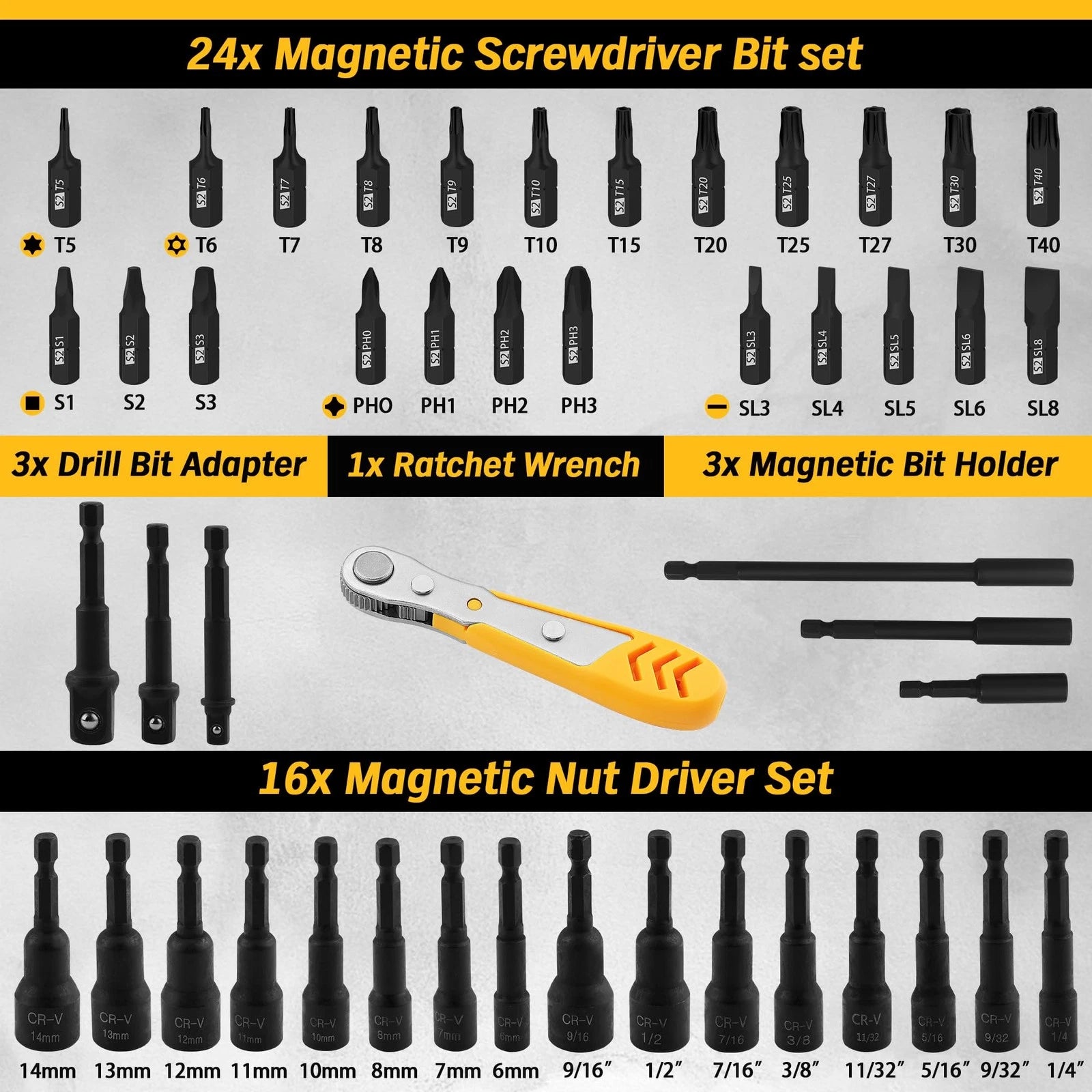 Elead 47-piece Magnetic Nut Driver & Screwdriver Bit Set - Strong Magnetic Nut D