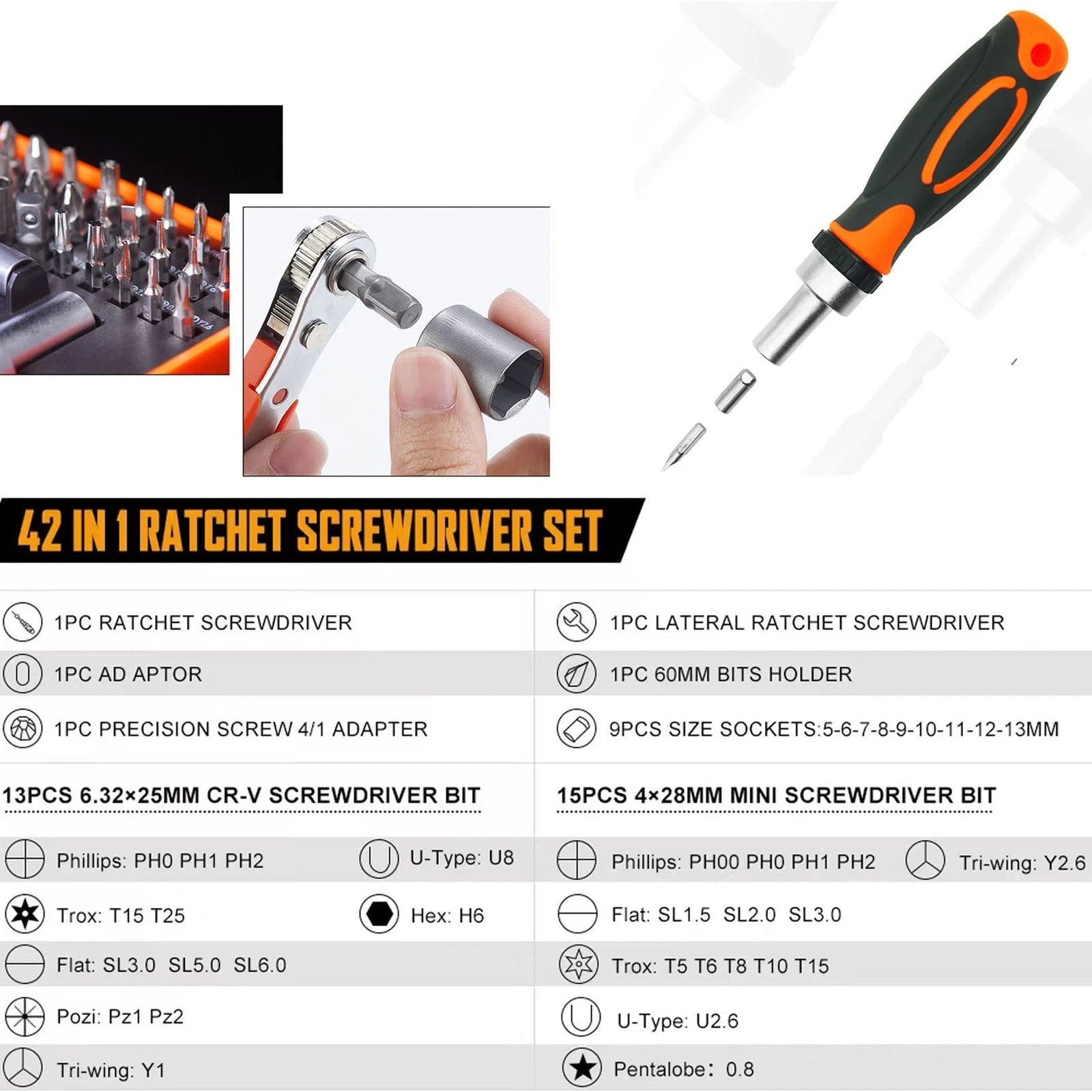 TOOLMAK Ratcheting Screwdriver Set Screwdriver 42 in 1 Ratchet Wrench Set, Wi...