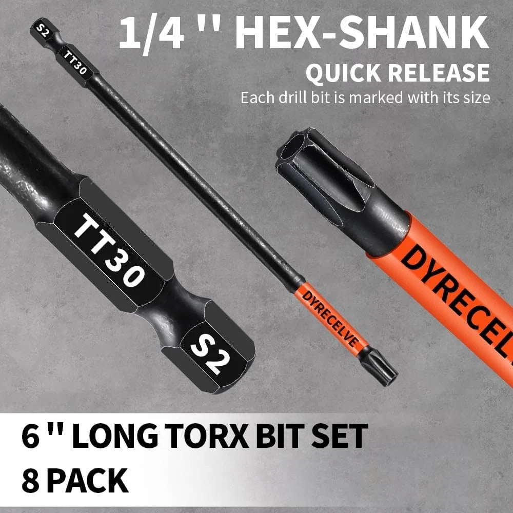 Impact Security Torx Bit Set 6-Inch 8-Pieces 6 Inch Bits, Black