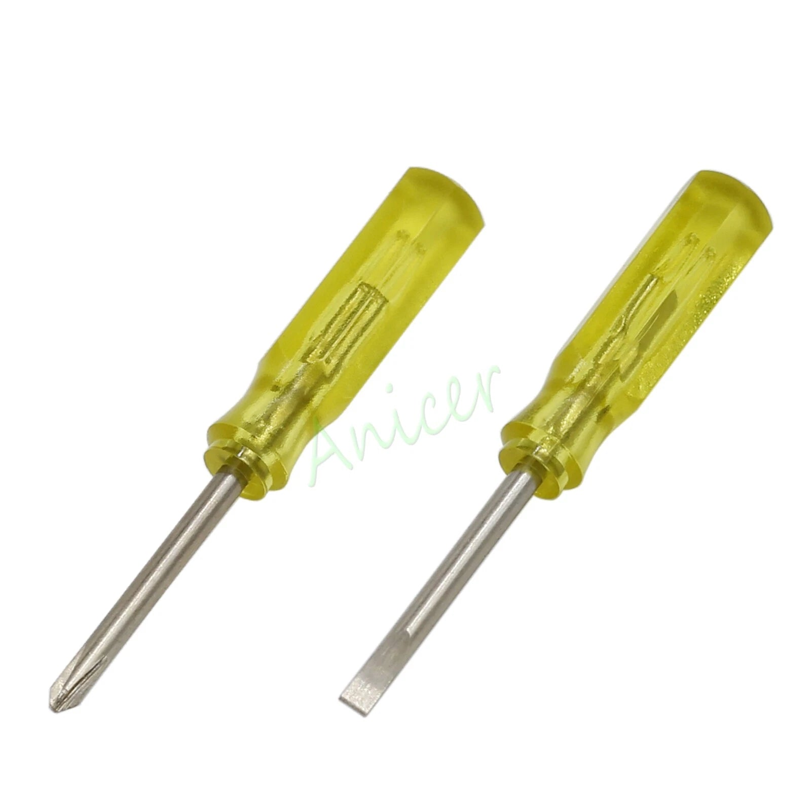 Mini Size 45mm x 2mm Slotted Flat / Phillips Cross Screwdrivers Tool Yellow