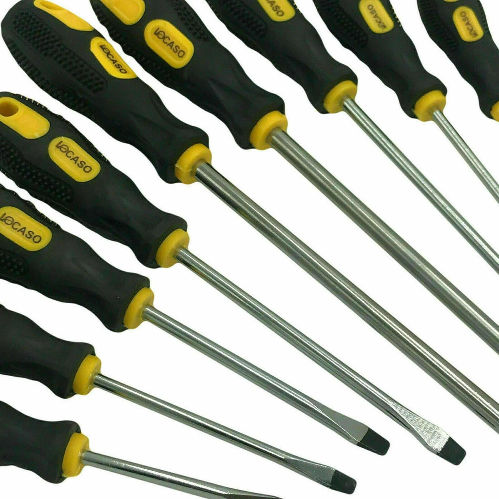 9pc Precision Magnetic Screwdriver Soft Grip Handle Philips Slotted Bit Tool Set